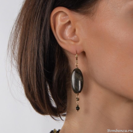 Серьги Lanzerotti, Sfarfallio, обсидиан, зеленый змеевик, гематит, LZ-24.01-087 зеленый