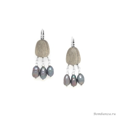 Серьги Nature Bijoux, Pebble Beach, из эбенового дерева, с жемчугом, NB25.2-12-90373 серый