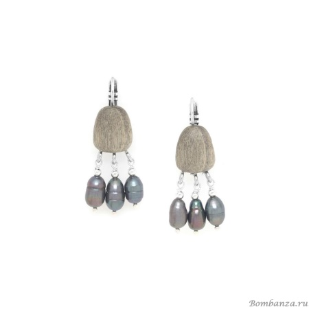 Серьги Nature Bijoux, Pebble Beach, из эбенового дерева, с жемчугом, NB25.2-12-90373 серый