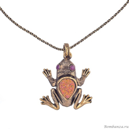 Колье Alcozer&J, лягушка с халькопиритом и рубином, AL2411-C68GA24 золотистый