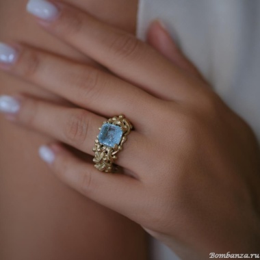 Кольцо Estrosia, с аквамариновым кристаллом, ES-ANEQ19-4A голубой, 17,5