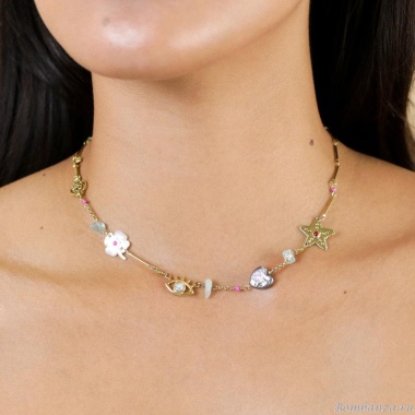 Колье Franck Herval, Angelica, жемчуг, перламутр, аквамарин, бусины, FH25.2-15-64370 золотистый