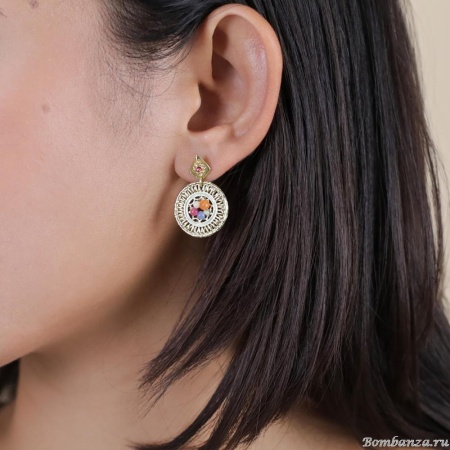 Серьги Franck Herval, Suzane, агат, жад, бусины, эмаль, Swarovski, FH25.1-12-69543 золотистый