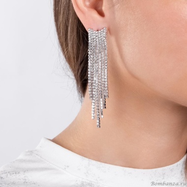 Серьги Moon Paris, Bohemia, удлиненные, с кристаллами, MB-24.05-002 серебристый
