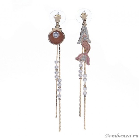 Серьги Moon Paris, Botanika, асимметричные с жемчугом, "Русалочка", MBT-21.06-013 розовый