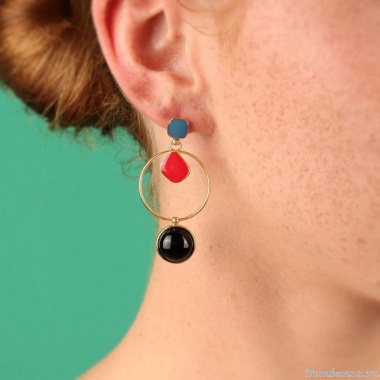 Серьги TARATATA, Abstract, асимметрия, смола, стеклянные кабошоны, TT-W24-05959-20M золотистый