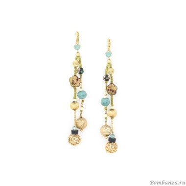 Серьги Franck Herval, Baya, жемчуг, кокос, бусины, амазонит, кость, FH24.2-12-68979 золотистый
