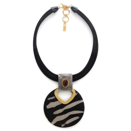 Колье Nature Bijoux, Zebra, тигровый глаз, перламутр, песок, рог, NB24.2-15-43300 черный