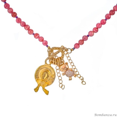Колье Lanzerotti, Anne with an E, с родохрозитом, кристаллами и бисером, LZ-25.08-256 розовый