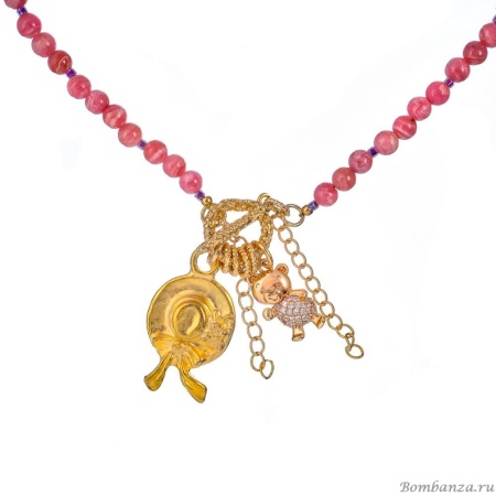 Колье Lanzerotti, Anne with an E, с родохрозитом, кристаллами и бисером, LZ-25.08-256 розовый