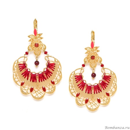 Серьги Franck Herval, Appoline, гранат, агат, Swarovski, эмаль, тестиль, FH23.2-12-68438 золотистый