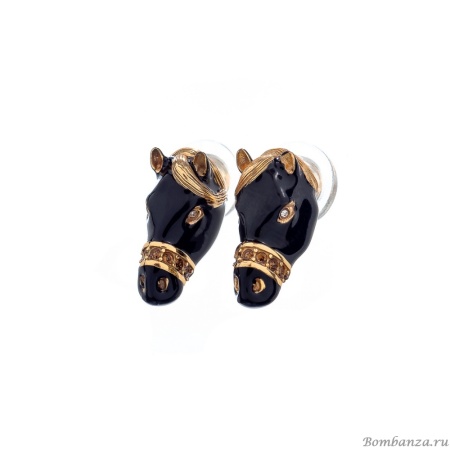 Серьги Polina Firenze, лошадь с кристаллами и эмалью, PF25.2-OR2634 черный