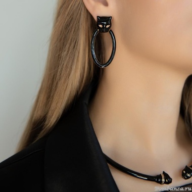 Серьги Polina Firenze, пантера с кристаллами и эмалью, PF25.2-OR3749 черный