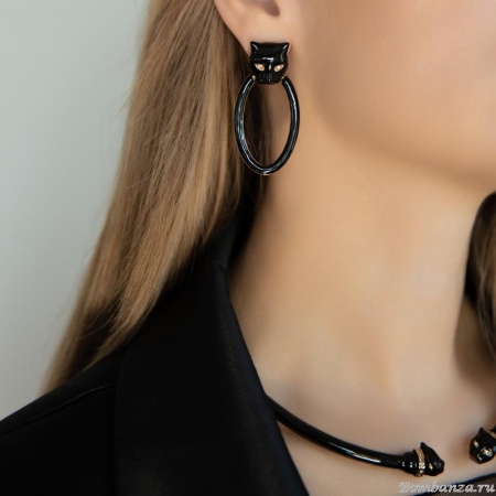 Серьги Polina Firenze, пантера с кристаллами и эмалью, PF25.2-OR3749 черный
