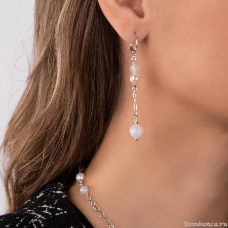 Серьги Lanzerotti, Splendore, жемчуг, жад, лунный камень, LZ-24.08-328 серебристый