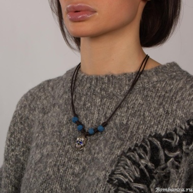 Колье Tra-la-ra, Tatoo, кожаное, кристаллы, вулканическая лава, TLR24-522P205 синий