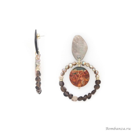 Серьги Nature Bijoux, L'ile Rousse, перламутр, жемчуг, яшма, кварц, NB25.2-12-90421 серый