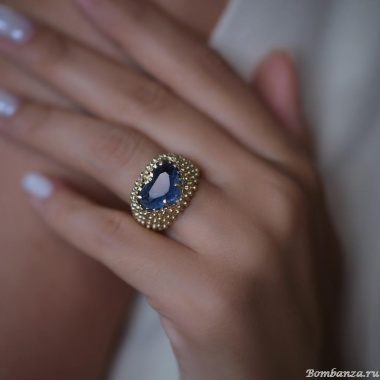 Кольцо Estrosia, с сапфировым кристаллом, ES-ANEQ30-4A синий, 17,5