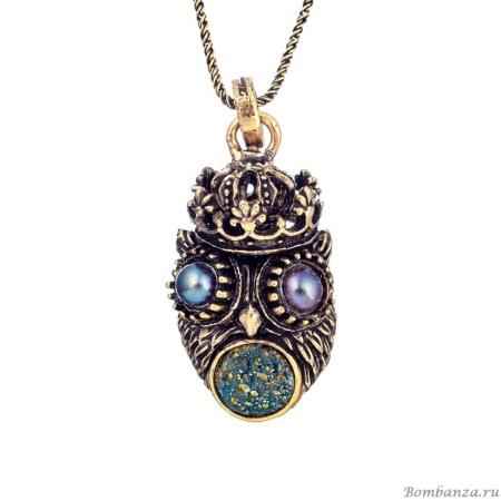 Колье Alcozer&J, сова с жемчугом и пренитом, AL-C68DK23-R золотистый