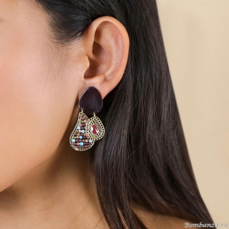 Серьги Franck Herval, Cassandra, перламутр, гранат, говлит, унакит, FH25.2-12-69779 бордовый