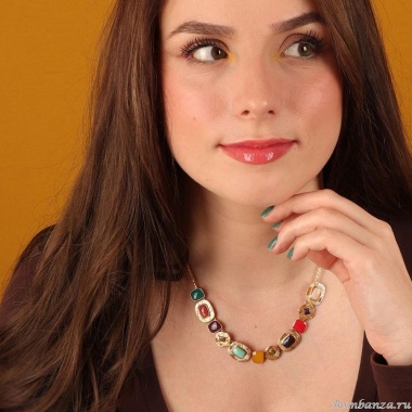 Колье TARATATA, Joyeuse, с цветной смолой и стеклянными бусинами, TT-H24-11122-20M золотистый Колье TARATATA, Joyeuse, с цветной смолой и стеклянными бусинами, TT-H24-11122-20M золотистый