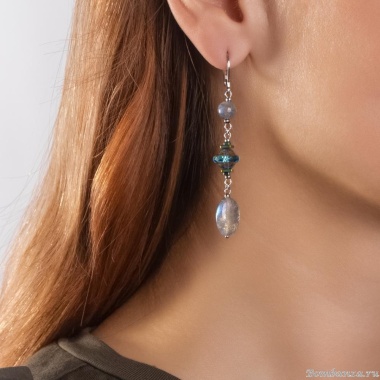 Серьги Lanzerotti, Verde, лабрадоит, гематит, муранское стекло, LZ-24.12-598 серый Серьги Lanzerotti, Verde, лабрадоит, гематит, муранское стекло, LZ-24.12-598 серый