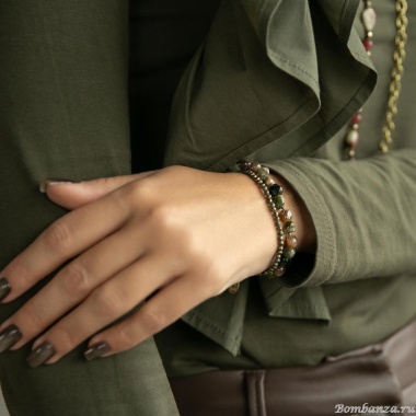 Браслет Lanzerotti, Elisir, двойной, с турмалином и пиритом, LZ-25.10-290 серый