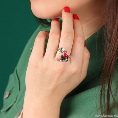 Кольцо TARATATA, Chapardeuse, разъемное, со смолой, бусинами и нитью, TT-H24-07415-105 розовый