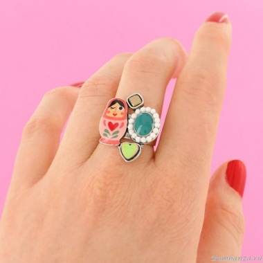 Кольцо TARATATA, Nanas, разъемное,со смолой,бусинами и гематитом, TT-W24-03418-10M серебристый