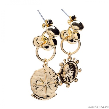 Серьги Moon Paris, Ringo, асимметричные, с подвесками, MR-21.04-028 золотистый Серьги Moon Paris, Ringo, асимметричные, с подвесками, MR-21.04-028 золотистый