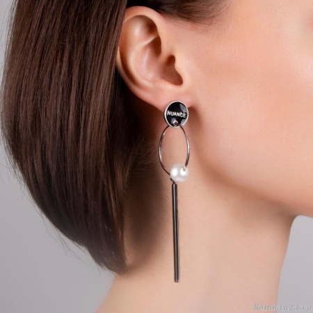 Серьги Nuance, асимметричные, с кольцами и шарами, NFN-23.12-069 белый