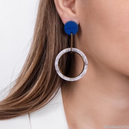 Серьги Nuance, асимметричные, с кольцом, NFN-24.04-060 синий