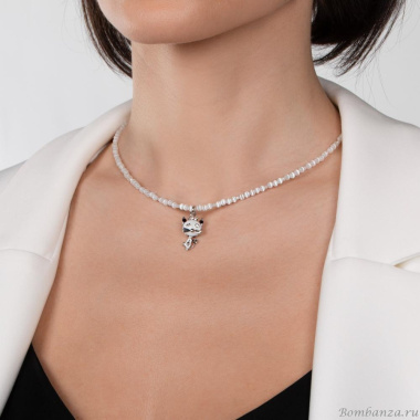 Колье Lanzerotti, Cuori, кошачий глаз, цирконий, кот, кристаллы, LZ-24.02-130 белый
