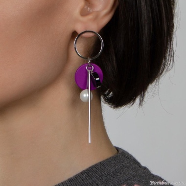 Серьги Nuance, асимметричные, с дисками и бусиной, NFN-24.01-045 серебристый