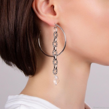 Серьги Moon Paris, Ringo, полукольца, с горным хрусталем и цепью, MR-21.04-021 серебристый Серьги Moon Paris, Ringo, полукольца, с горным хрусталем и цепью, MR-21.04-021 серебристый