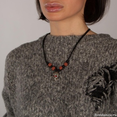 Колье Tra-la-ra, Tatoo, кожаное, кристаллы, вулканическая лава, TLR24-522P205 красный