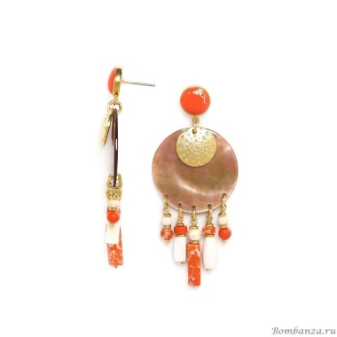 Серьги Nature Bijoux, Porquerolles, перламутр,яшма,кость,говлит, NB23.1-12-78171 оранжевый