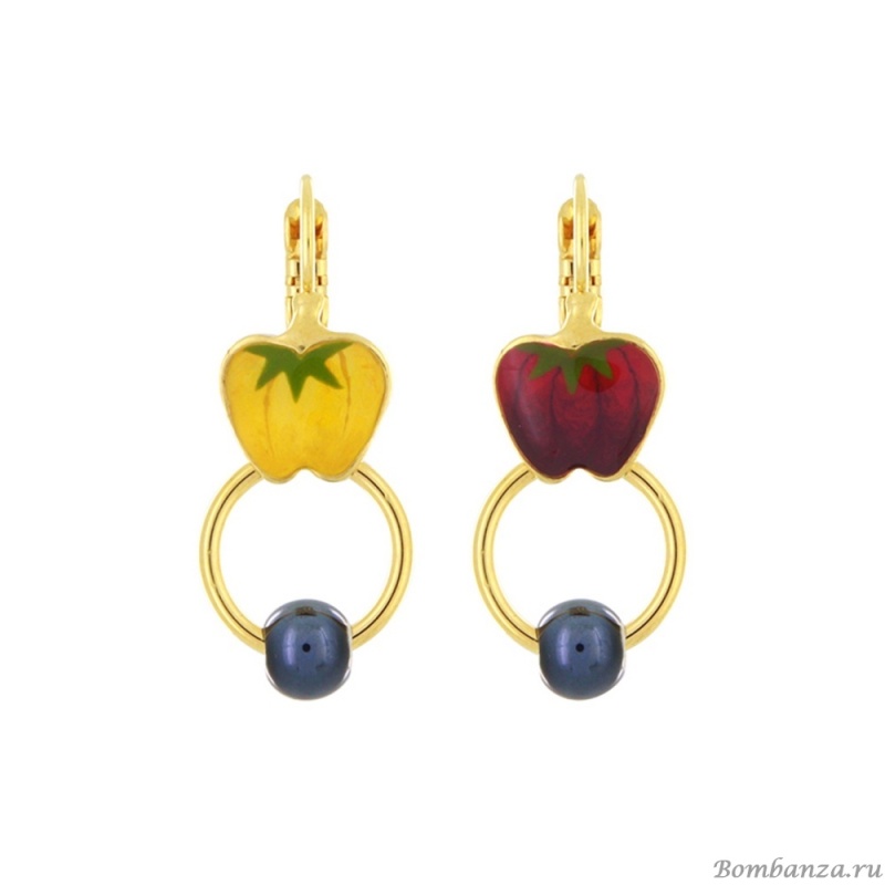 Серьги TARATATA, Paprika, асимметричные, смола, керам. бусина, TT-H25-12799-20M золотистый