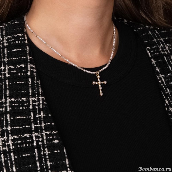 Колье Lanzerotti, Splendore, жемчуг, кварц, цирконий, LZ-24.08-357 белый