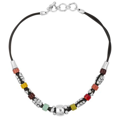 Колье Ciclon, Tribal, кожаное, с муранским стеклом, CN-232821 серебристый