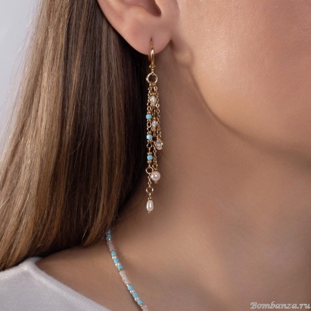 Серьги Lanzerotti, Marino, с магнезитом, жемчугом и кристаллами, LZ-25.06-168 голубой