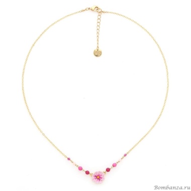 Колье Franck Herval, Loulou, цветок, агат, жад, бусины, эмаль, FH25.1-15-64351 розовый