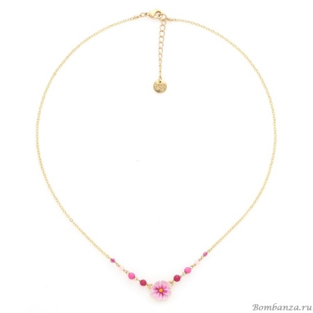 Колье Franck Herval, Loulou, цветок, агат, жад, бусины, эмаль, FH25.1-15-64351 розовый