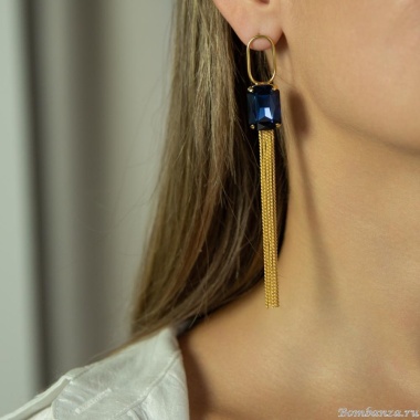 Серьги Catherine Bijoux, Crystal diva, с кристаллом и цепями, CB25.1-5279FG синий