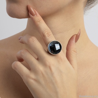 Кольцо Possebon, pearl black agate 16.5 мм