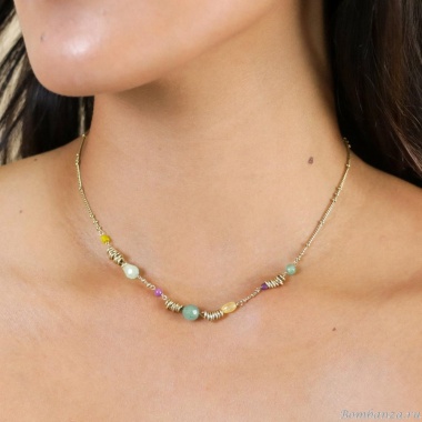 Колье Franck Herval, Celinda, авантюрин, арагонит, нефрит, бусины, FH25.2-15-64420 зеленый