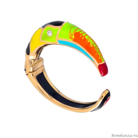 Браслет Polina Firenze, кафф, тукан с эмалью и кристаллами, PF25.2-BR4319 золотистый