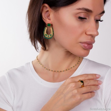 Серьги Moon Paris, с малахитом, Mo-22.10-079 зеленый Серьги Moon Paris, с малахитом, Mo-22.10-079 зеленый