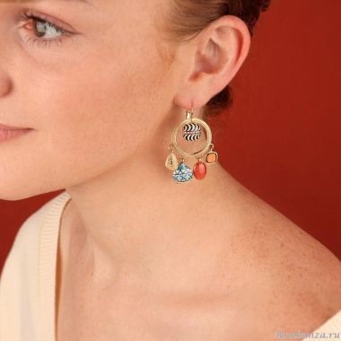 Серьги TARATATA, Antique, асимметрия, смола, пудра, гематит, TT-H25-07761-20M золотистый