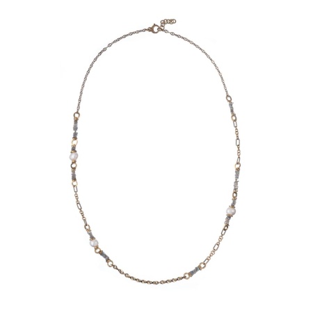 Колье Alcozer&J, с лабрадоритом и жемчугом, AL-C68KU25-R серый